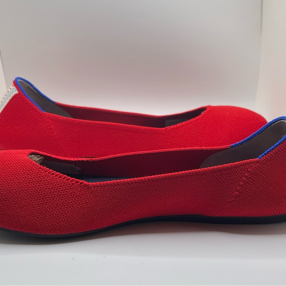 Rothy's Vibrant Red Flats with Blue Accents - Picture 5 of 9